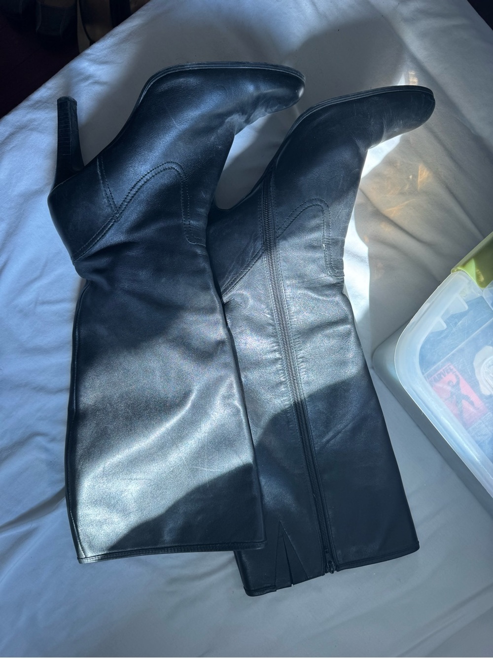 Ralph Lauren Black Leather Knee-High Stiletto Boots